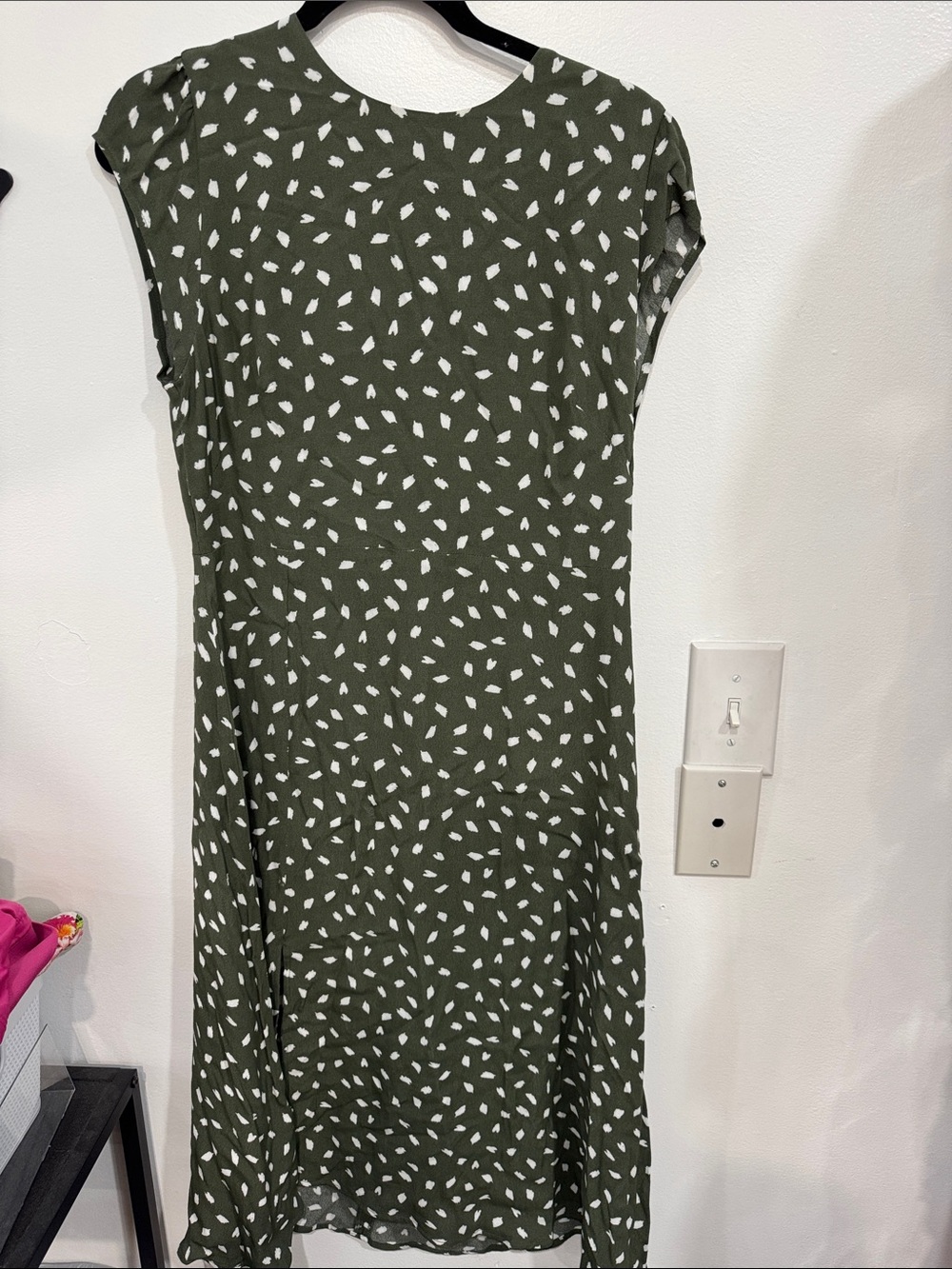LOFT Olive Green Dress with White Speckle Print